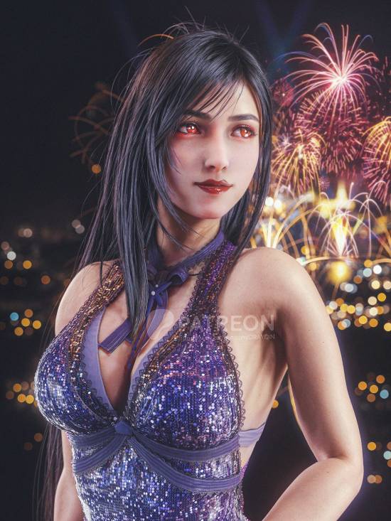《最终幻想7》3D渲染作品分享 蒂法爱丽丝娇颜明媚