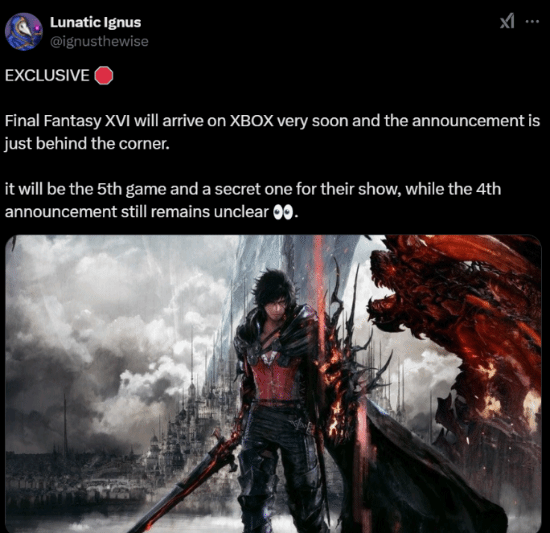 曝《最终幻想16》Xbox版即将公布！发布会惊喜亮相