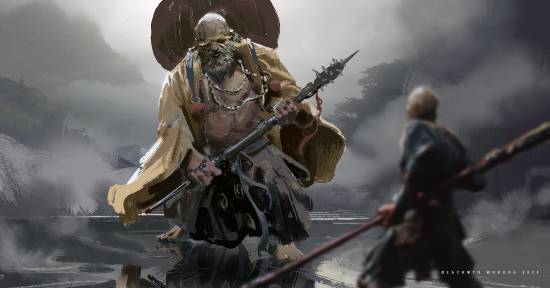 杨奇公布《黑神话：悟空》黄风大圣与鹤仙人原画：灵吉的头被夹腋下！