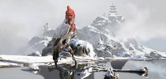 杨奇公布《黑神话：悟空》黄风大圣与鹤仙人原画：灵吉的头被夹腋下！