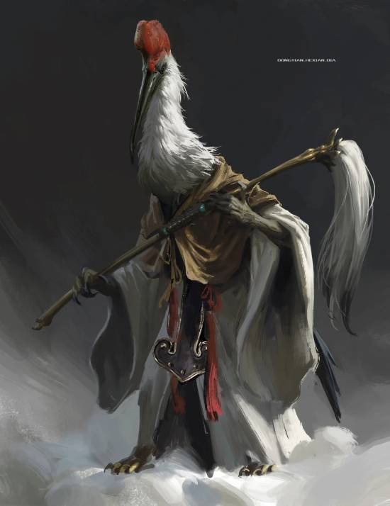 杨奇公布《黑神话：悟空》黄风大圣与鹤仙人原画：灵吉的头被夹腋下！