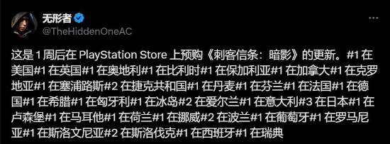 《刺客信条：影》预购太火爆！一周后仍登顶多个区服