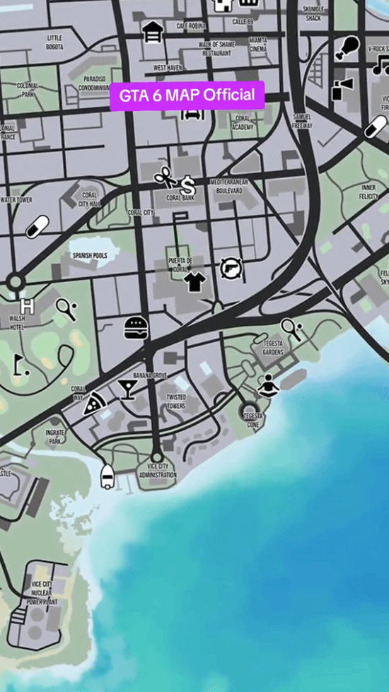 网络出现疑似《GTA6》详细地图：各种标记点全都有！