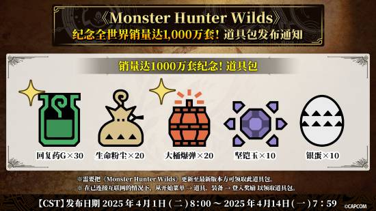 《怪物猎人荒野》达成千万销量 卡普空发福利：登游戏领豪华道具包