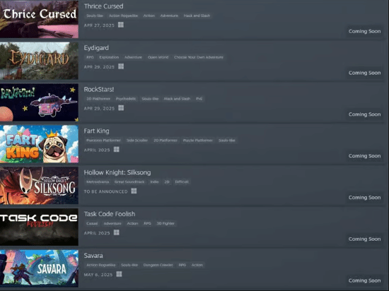 《空洞骑士丝之歌》或近期突袭发售？Steam数据暗示