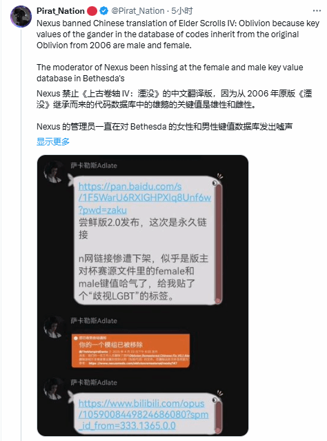 因DEI被下架？国外MOD网站用中文喊话：来我们这传《上古卷轴4湮灭重制版》汉化MOD