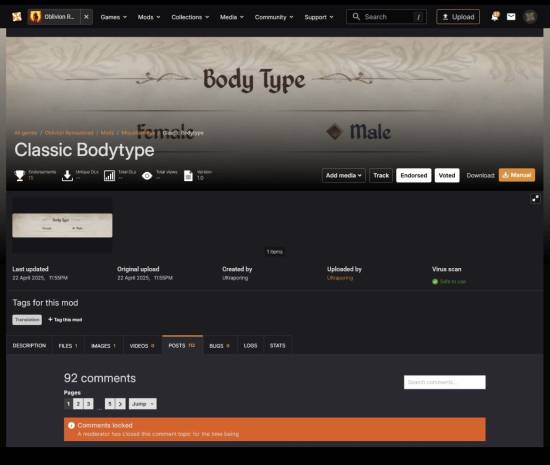 《上古卷轴4RE》男女MOD恢复上架 N网虽妥协但表示作者煽动对立
