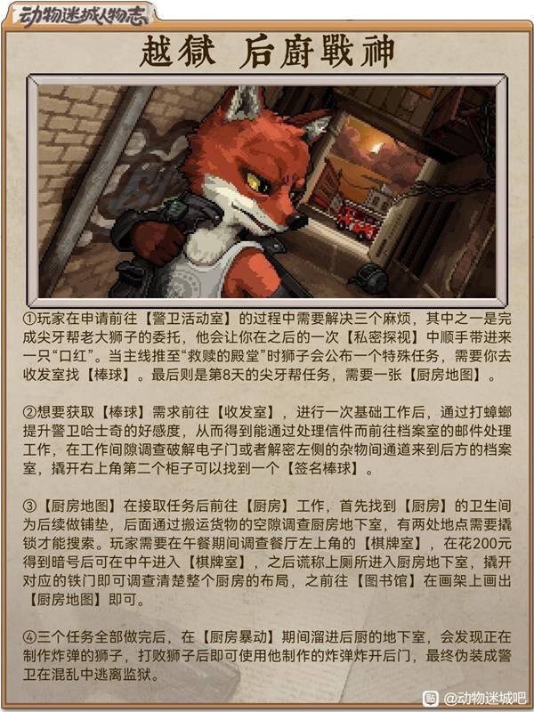 《动物迷城》狐狸托马斯越狱路线一览