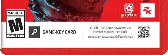 Switch 2版《无主之地4》实体版为钥匙卡！还得额外下40GB
