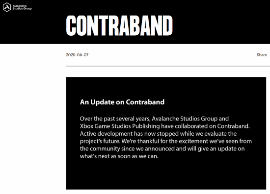 又一款Xbox游戏《Contraband》停止开发！最早于2021E3亮相！