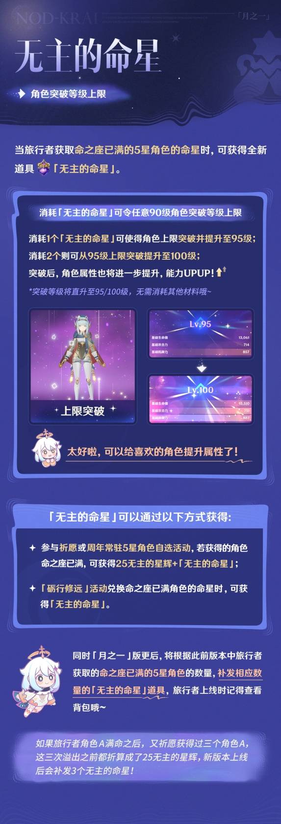 《原神》6.0月之一版本自选免费五星与角色等级突破说明